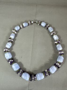 Ross Simons Blue Lace Agate Amethyst Peridot Beaded Necklace Sterling Silver